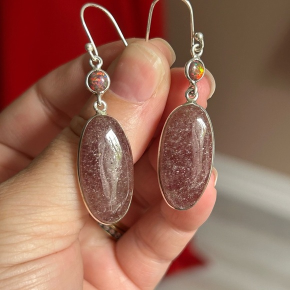 Sunstone and fire amber sterling silver earrings 🎁 - Picture 4 of 6
